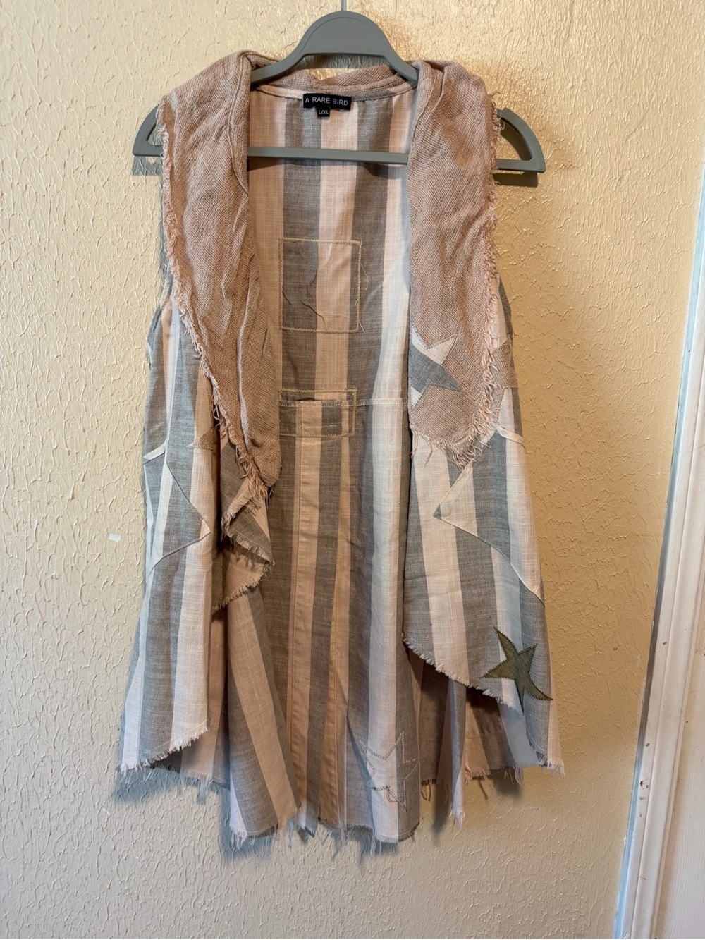 A Rare Bird Vest American Flag Striped With Stars Boho Lagenlook Size L/XL